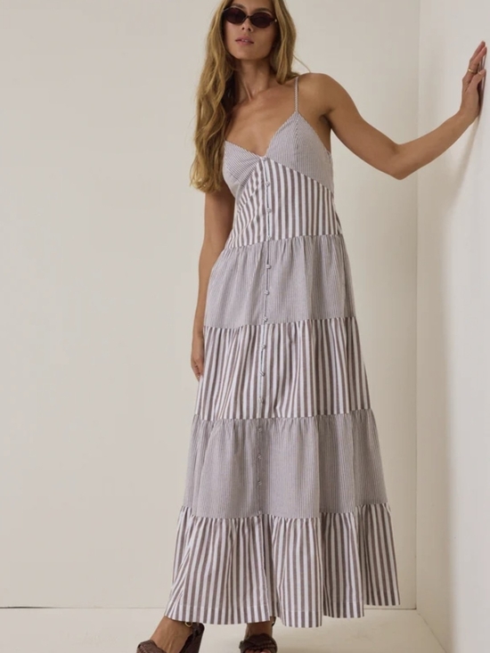 Altar'd State Dresses & Skirts - Altar'd State Brown and Ivory Striped Tiered Maxi Dress